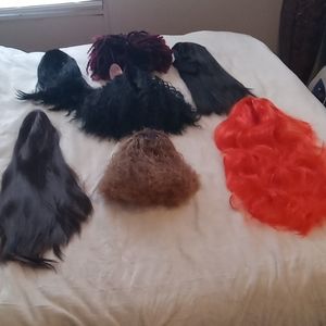 7 random wigs .. Synthetic and human